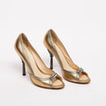 Prada Gold Leather Jeweled-Heel Pumps
