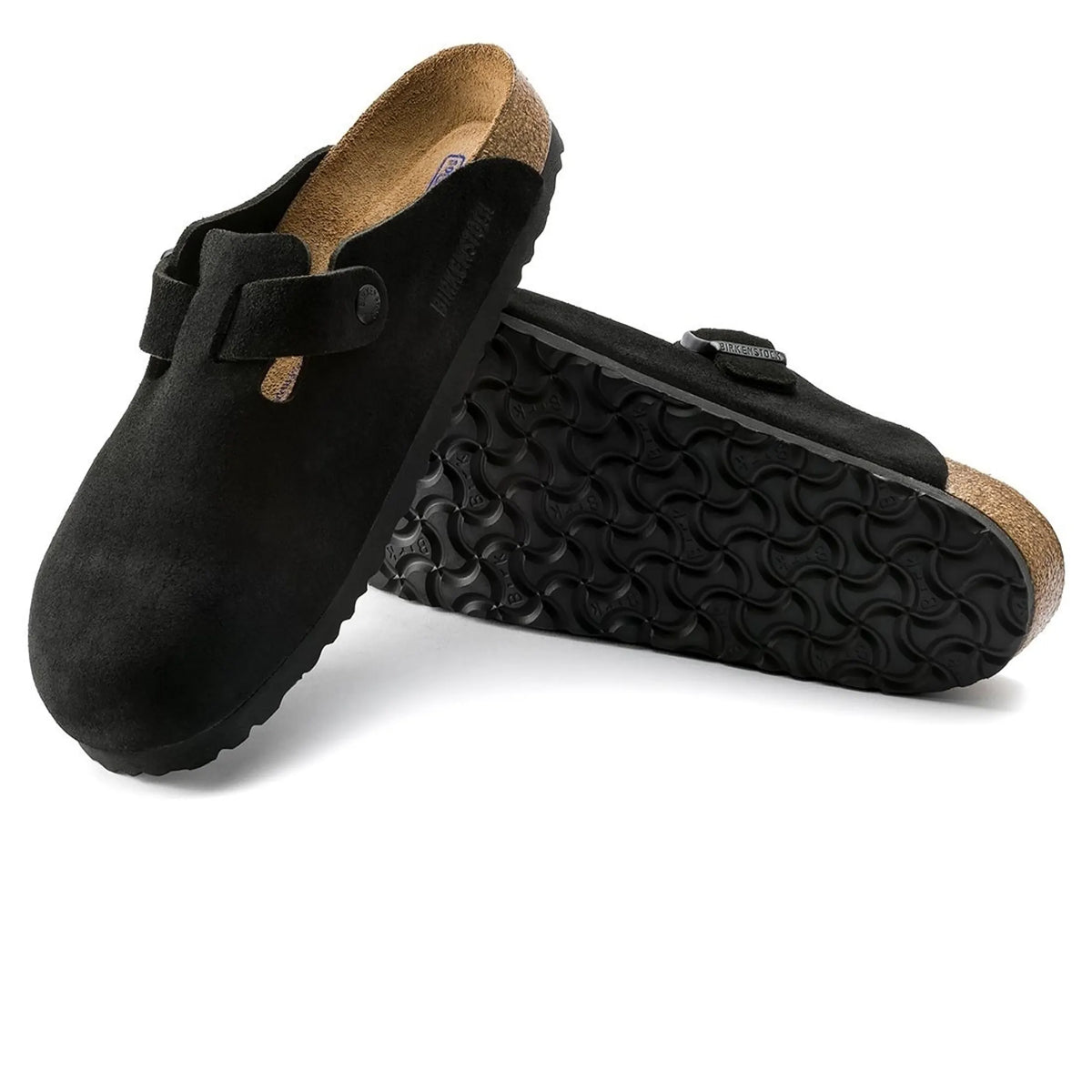 Birkenstock Boston Suede Flat Sandals Black - Women's