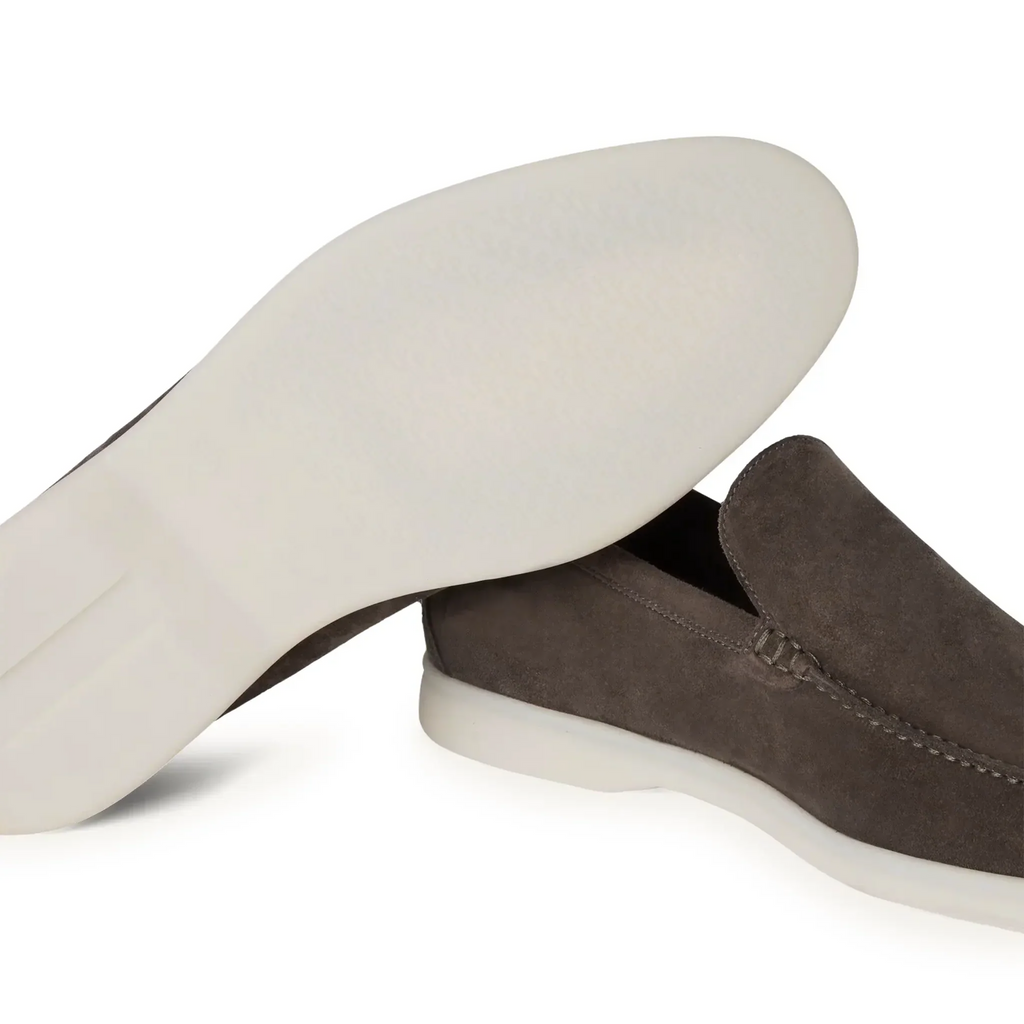 Loro Piana Summer Walk Suede Warm Grey Loafers