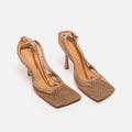 Bottega Veneta Tan Mesh Chained Heels